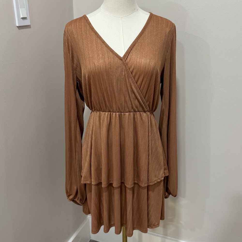 Peach Love California Brown Long Sleeve Midi Dress